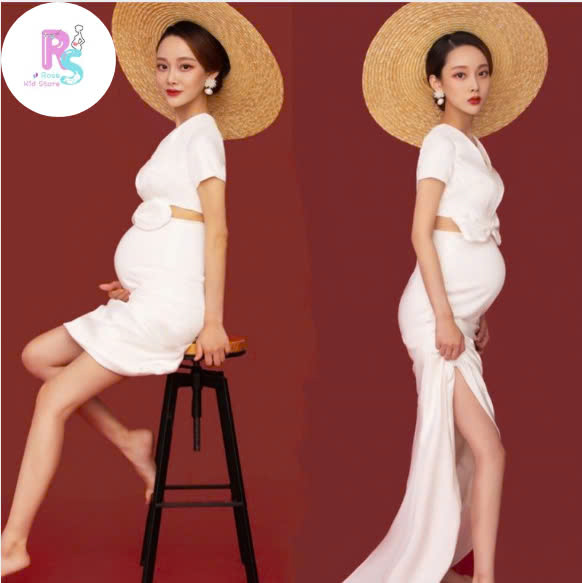 đầm bầu dáng dài qua gối thời trang cho các mẹ bầu lựa chọn
