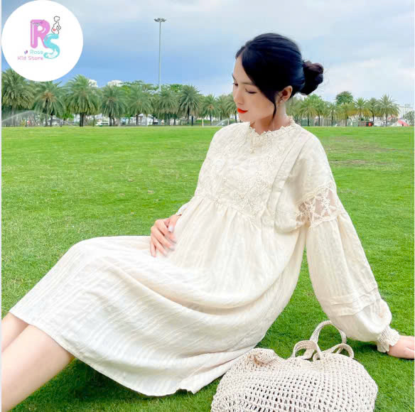 mẫu đầm bầu dáng dài sang trọng